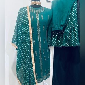 Dark green colour 3 piece Palazzo suit-Sold
